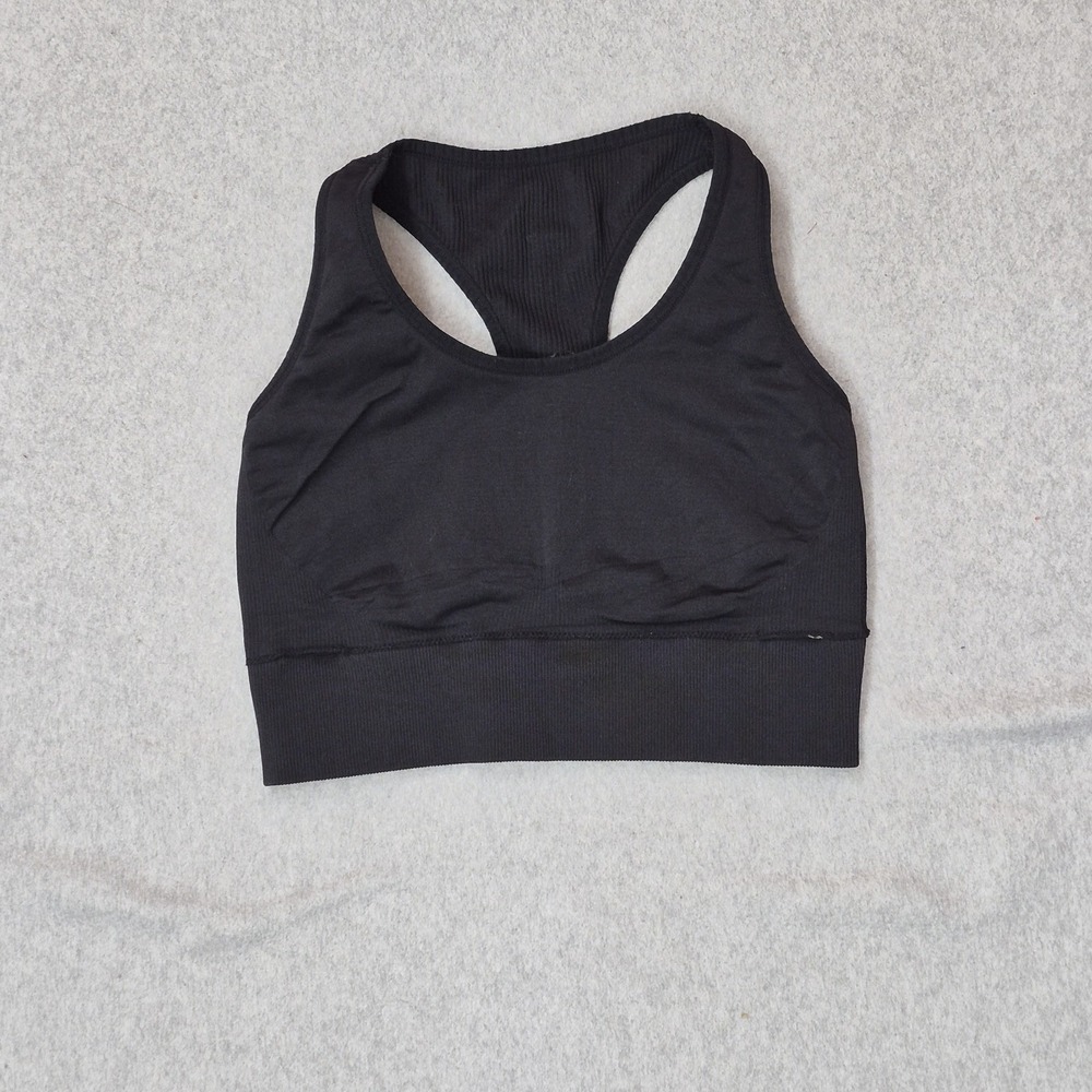 Aerie Women Sports Bra XL Black Wireless Ribbed Knit Racerback